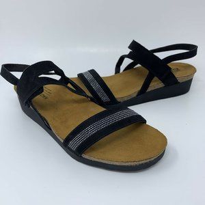 NAOT Chloe Met Black Rhinestone Sling Back Strap Open Sandals Womens 38 / 7 US